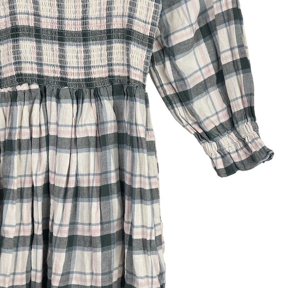 Madewell Dress Small Lucie Smocked Mini Soft Plaid Flannel Puff Sleeve Pockets - Picture 4 of 12